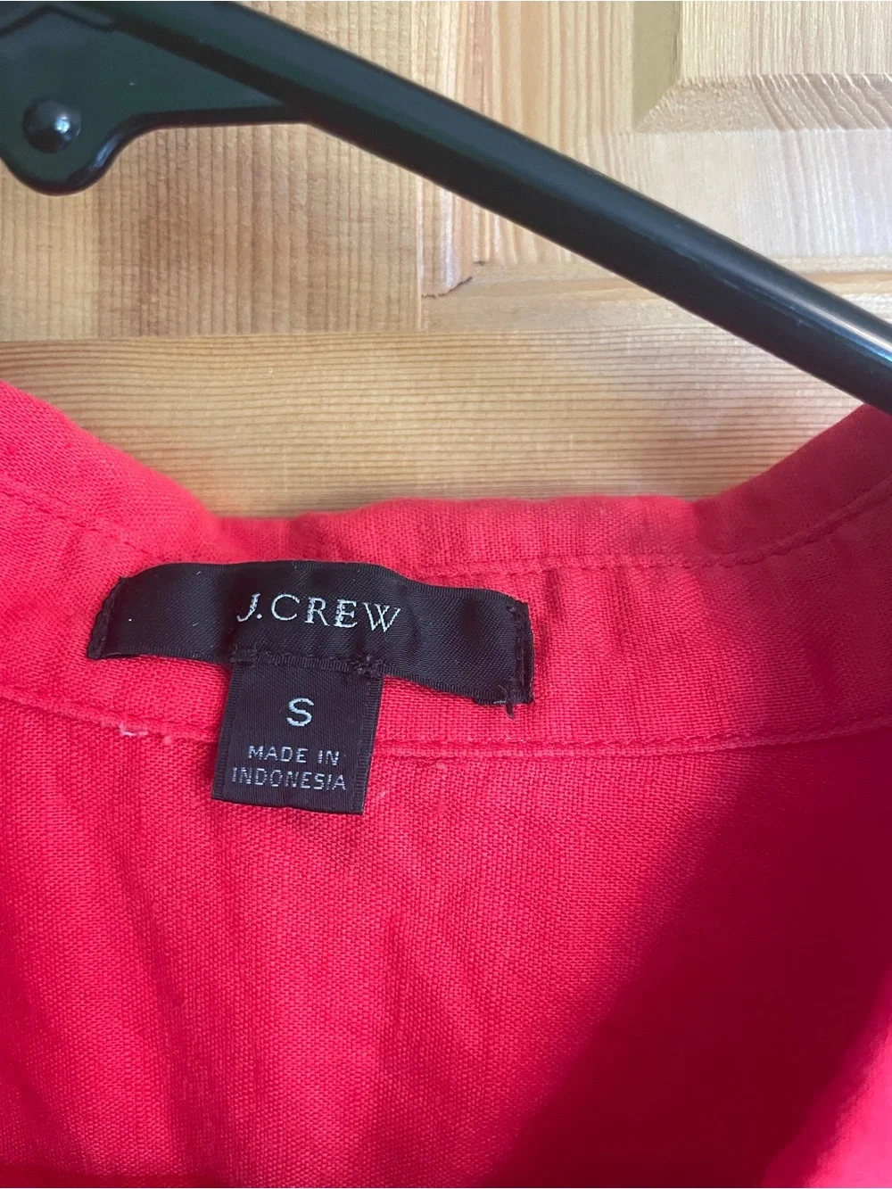 Red Women's Midi Shirt Dress - Classic Button Front, Linen and Cotton, Sz S
